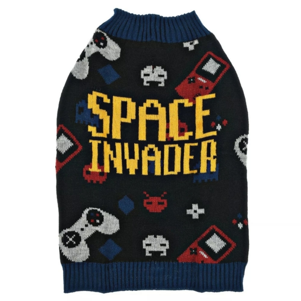 Nerdy Space Invader Dog Sweater Medium